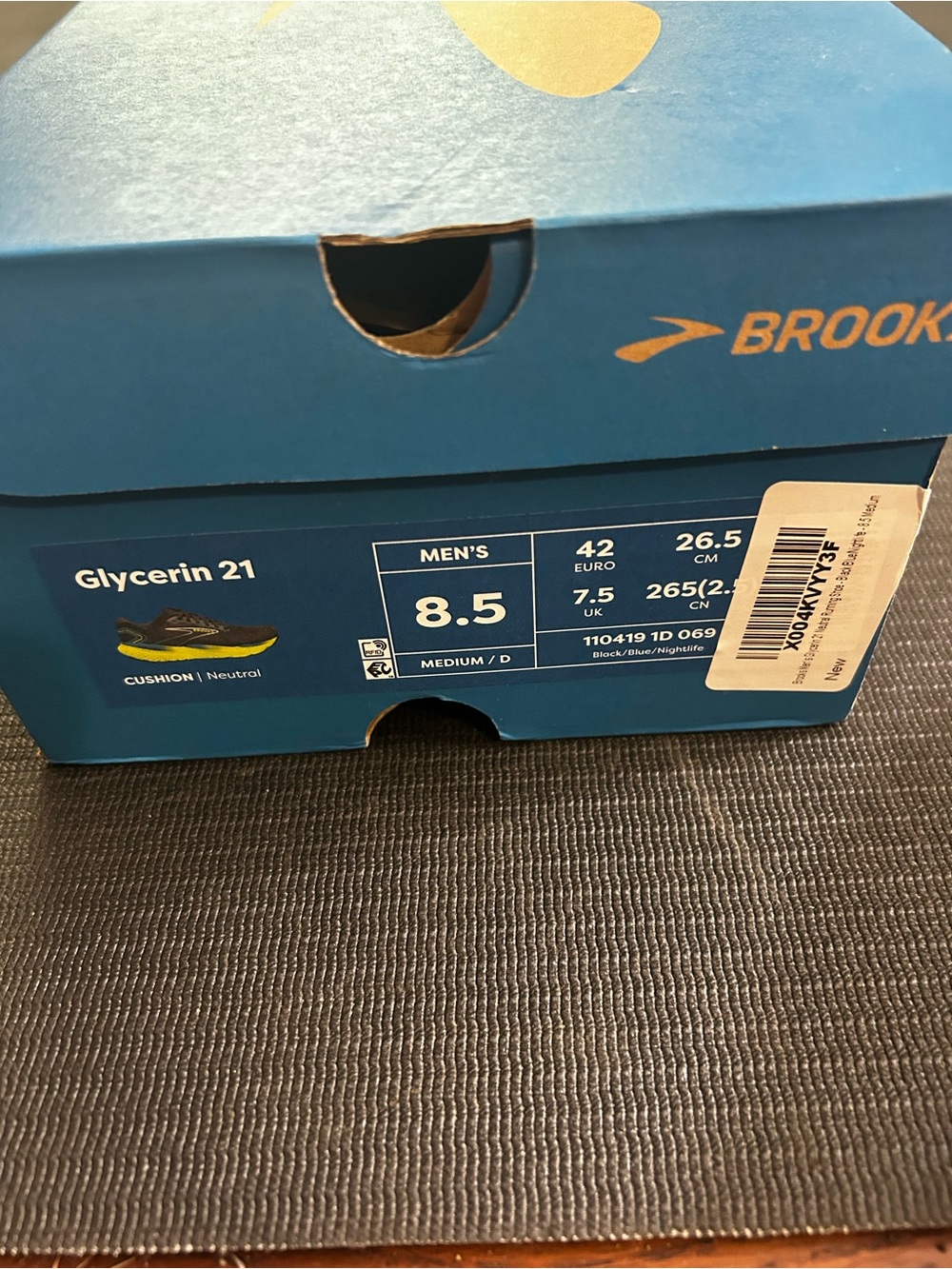 Brooks Glycerin 21 Men’s Running Shoes Size 8.5 Black/Blue/Nightlife NEW in Box - Picture 2 of 8